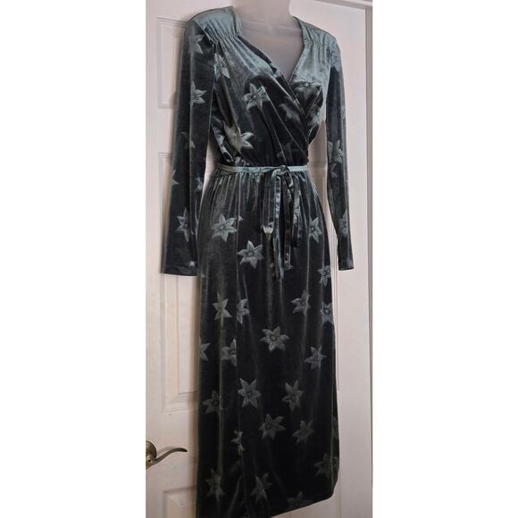 Paris Atelier & Other Stories Womens Green Velvet Floral Midi Wrap Dress LS SZ 0 - Picture 1 of 8
